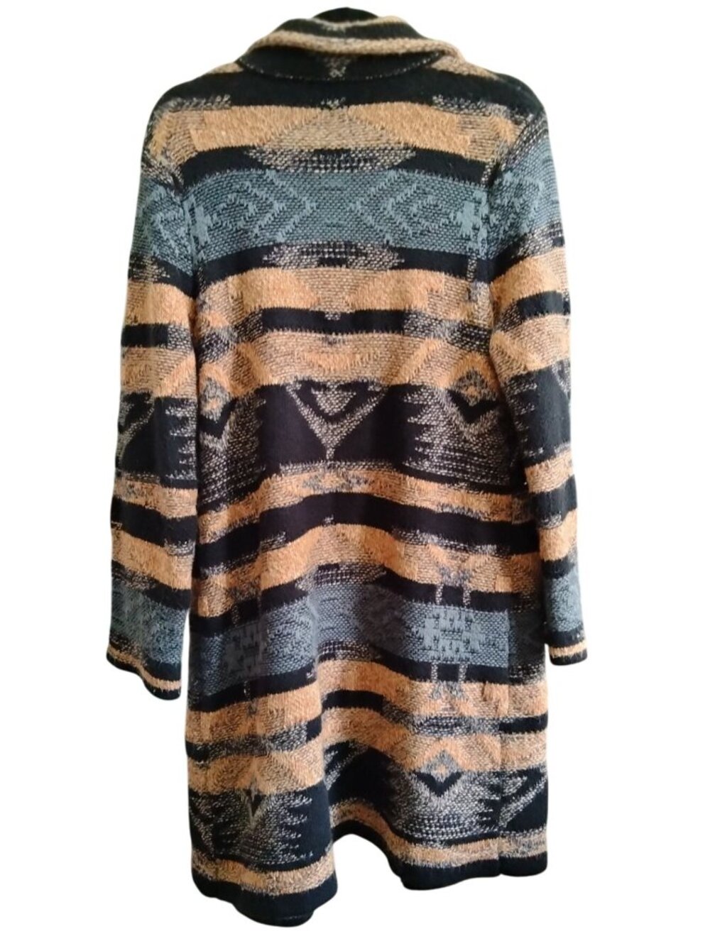 Cable & Gauge Size XL Open Front Cardigan Black Brown Textured Bohemian Knit - Picture 4 of 8